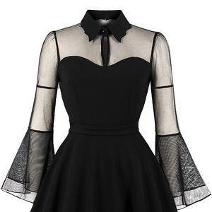 Plus size Wednesday Netflix inspired dress with collar and bell sleeves NWOT